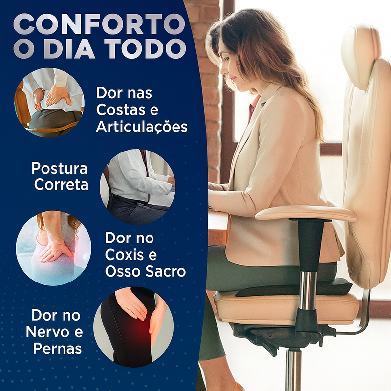 Almofada Ortopédica de Espuma de Memória – Conforto e Alívio para Coluna, Quadril e Cóccix